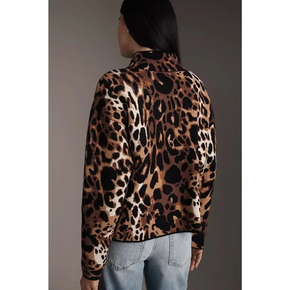 nwt ANTHROPOLOGIE MAEVE sz X M Carys Mock-Neck sweater in Cheetah Combo